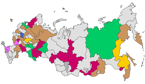 Fig. 4. Geographic distribution of RT-PCR detected influenza viruses in cities under surveillance in Russia, week 49 of 2022