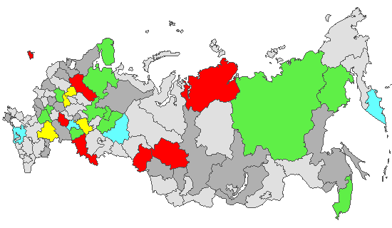 Fig. 4. Geographic distribution of RT-PCR detected influenza viruses in cities under surveillance in Russia, week 15 of 2024