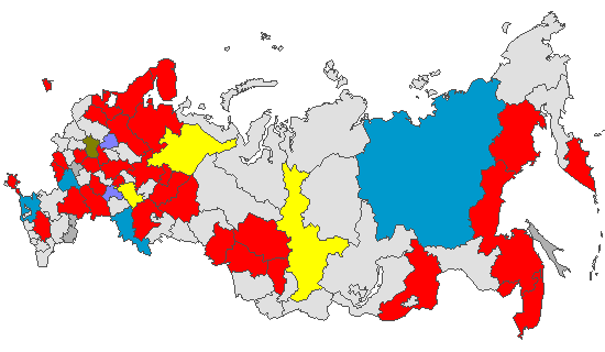 Fig. 4. Geographic distribution of RT-PCR detected influenza viruses in cities under surveillance in Russia, week 2 of 2022