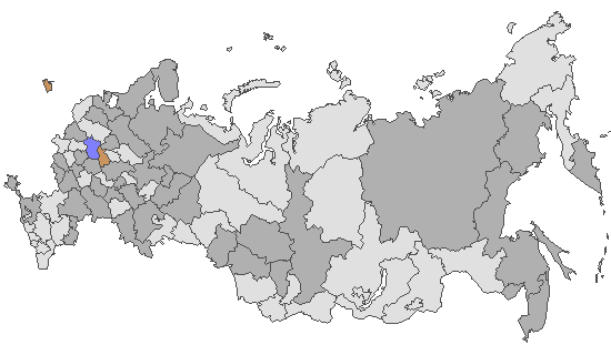 Fig. 4. Geographic distribution of RT-PCR detected influenza viruses in cities under surveillance in Russia, week 43 of 2022