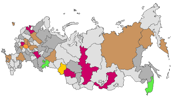 Fig. 4. Geographic distribution of RT-PCR detected influenza viruses in cities under surveillance in Russia, week 46 of 2022