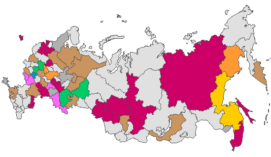 Fig. 4. Geographic distribution of RT-PCR detected influenza viruses in cities under surveillance in Russia, week 48 of 2022