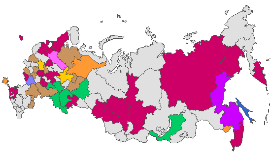 Fig. 4. Geographic distribution of RT-PCR detected influenza viruses in cities under surveillance in Russia, week 51 of 2022