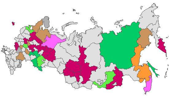 Fig. 4. Geographic distribution of RT-PCR detected influenza viruses in cities under surveillance in Russia, week 1 of 2023