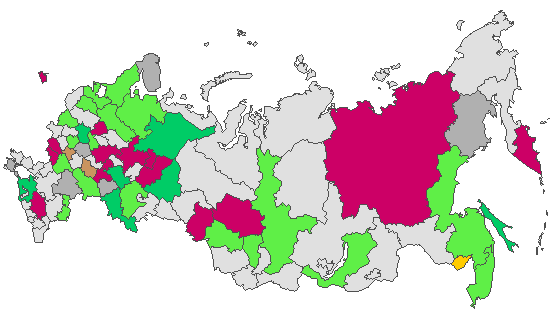 Fig. 4. Geographic distribution of RT-PCR detected influenza viruses in cities under surveillance in Russia, week 6 of 2023