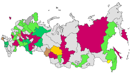 Fig. 4. Geographic distribution of RT-PCR detected influenza viruses in cities under surveillance in Russia, week 7 of 2023