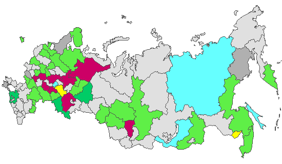 Fig. 4. Geographic distribution of RT-PCR detected influenza viruses in cities under surveillance in Russia, week 8 of 2023