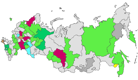 Fig. 4. Geographic distribution of RT-PCR detected influenza viruses in cities under surveillance in Russia, week 9 of 2023