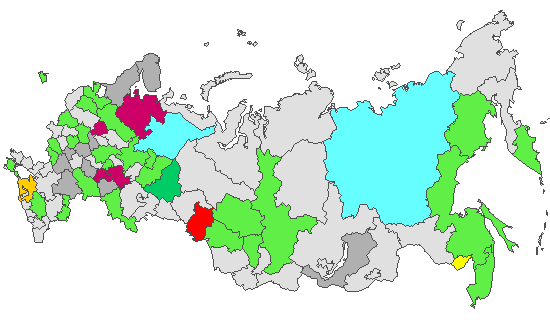 Fig. 4. Geographic distribution of RT-PCR detected influenza viruses in cities under surveillance in Russia, week 10 of 2023
