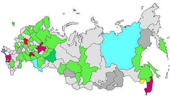 Fig. 4. Geographic distribution of RT-PCR detected influenza viruses in cities under surveillance in Russia, week 11 of 2023