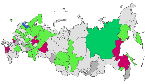 Fig. 4. Geographic distribution of RT-PCR detected influenza viruses in cities under surveillance in Russia, week 13 of 2023