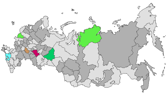 Fig. 4. Geographic distribution of RT-PCR detected influenza viruses in cities under surveillance in Russia, week 46 of 2024