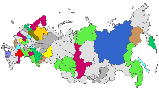Fig. 4. Geographic distribution of RT-PCR detected influenza viruses in cities under surveillance in Russia, week 19 of 2025