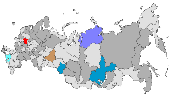 Fig. 4. Geographic distribution of RT-PCR detected influenza viruses in cities under surveillance in Russia, week 40 of 2025