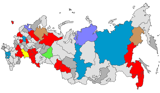 Fig. 4. Geographic distribution of RT-PCR detected influenza viruses in cities under surveillance in Russia, week 45 of 2025