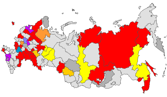 Fig. 4. Geographic distribution of RT-PCR detected influenza viruses in cities under surveillance in Russia, week 5 of 2026