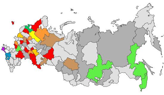 Fig. 4. Geographic distribution of RT-PCR detected influenza viruses in cities under surveillance in Russia, week 11 of 2026