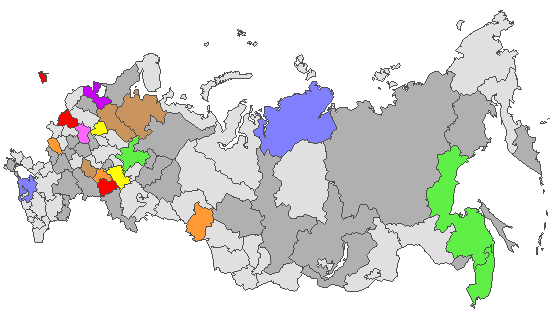 Fig. 4. Geographic distribution of RT-PCR detected influenza viruses in cities under surveillance in Russia, week 15 of 2026