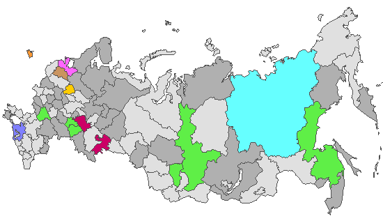 Fig. 4. Geographic distribution of RT-PCR detected influenza viruses in cities under surveillance in Russia, week 17 of 2026