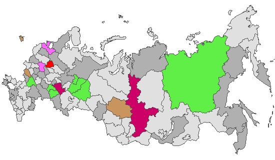 Fig. 4. Geographic distribution of RT-PCR detected influenza viruses in cities under surveillance in Russia, week 18 of 2026