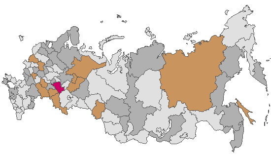 Fig. 4. Geographic distribution of RT-PCR detected influenza viruses in cities under surveillance in Russia, week 42 of 2026